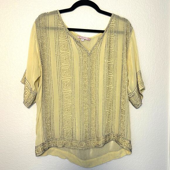 Calypso St Barth Beaded Butter Yellow Drapey Sheer Top, Coastal, Size Small - Picture 1 of 9